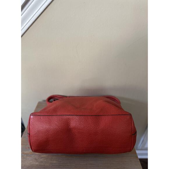 Tory Burch Leather Shoulder Bag Womens Red Braided Handle Hobo Pebbled Logo Zip - Picture 7 of 12